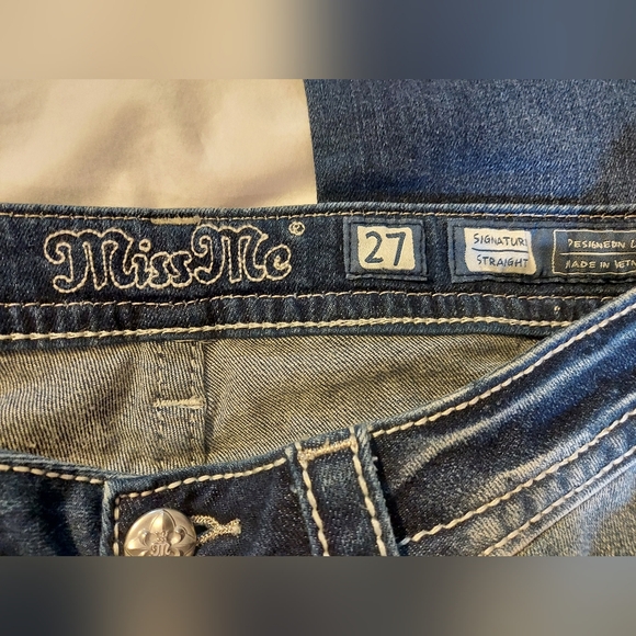 Miss Me Dark Blue Signature Straight Jeans with Embellished Pockets -27x33 - Picture 3 of 9